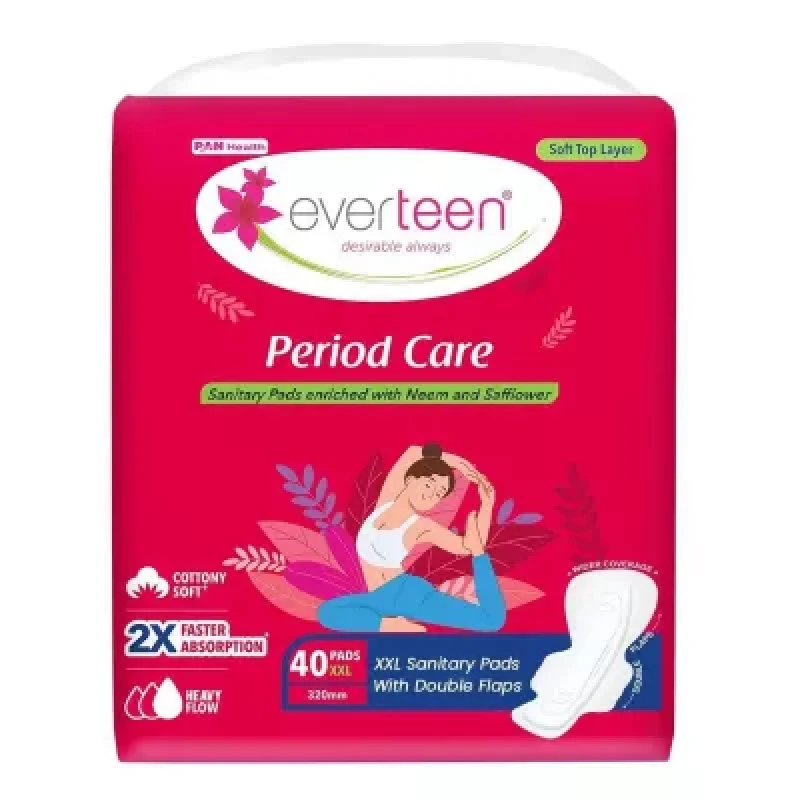 Everteen Everteen Period Care Xxl Soft Sanitary Pads 320mm With Double Flaps Enriched With Neem And Safflower Enriched With Neem And Safflower 40Pcs