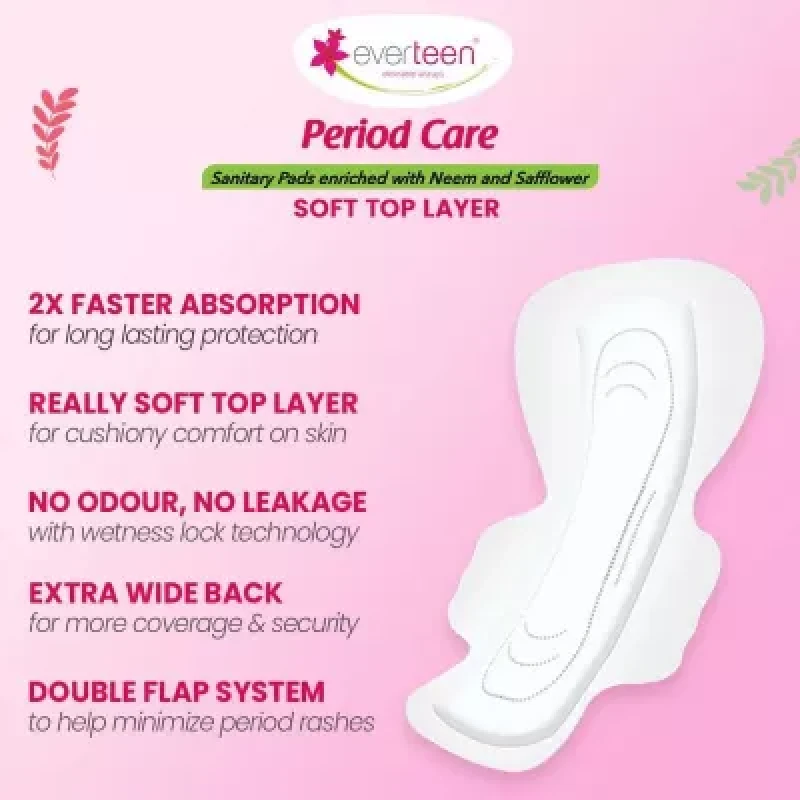 Everteen Everteen Period Care Xxl Soft Sanitary Pads 320mm With Double Flaps Enriched With Neem And Safflower Enriched With Neem And Safflower 40Pcs