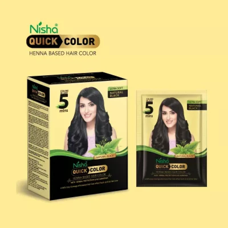 Nisha 5 Minutes Quick Color Henna Based Hair Color Natural Black (60G)