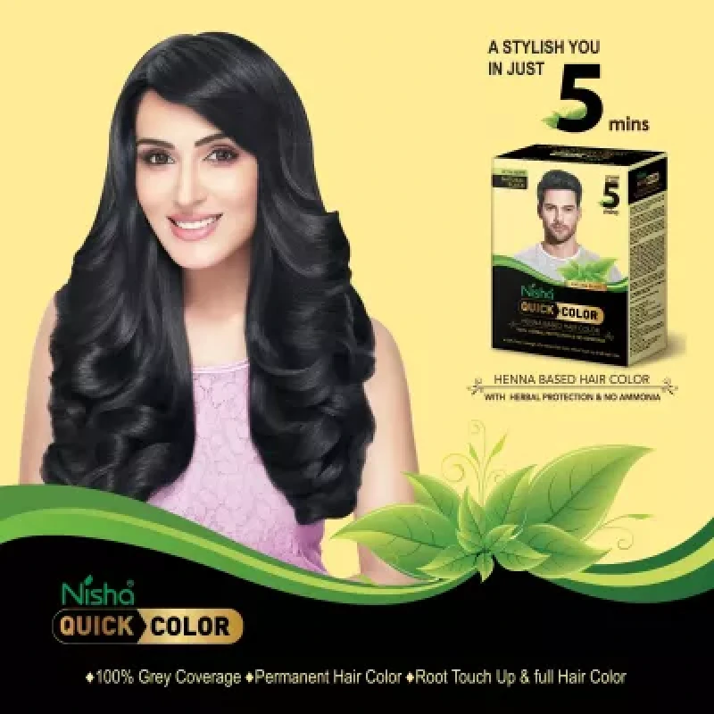 Nisha 5 Minutes Quick Color Hennanisha 5 Minutes Quick Color Henna Based Hair Color Natural Black (60G) 1 Based Hair Color Natural Black (60G)