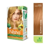 Nisha Creme Hair Color 8.1 Golden Blonde Combo Developer 90Ml Colorant Tube (60G)Conditioner 6Ml Box (40Gm) Pouch 1Pack