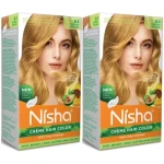 Nisha Creme Hair Color 8.1 Golden Blonde Developer (60Ml) Colorant Tube (60G) Conditioner (6Ml) Glove 1Pack
