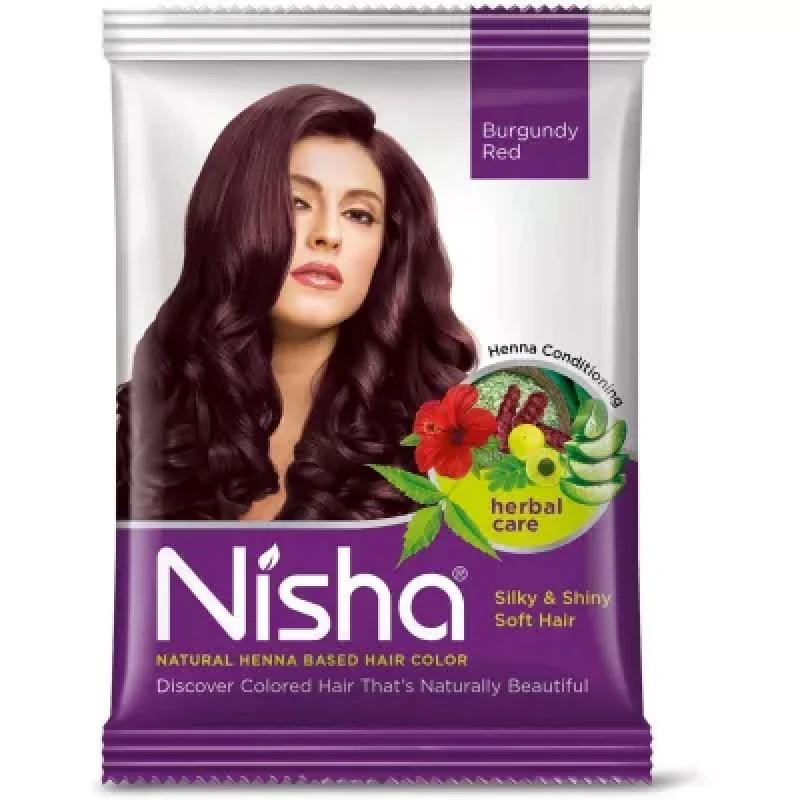 Nisha Henna Based Hair Color Burgundy Powder (15G) Pack Of 10