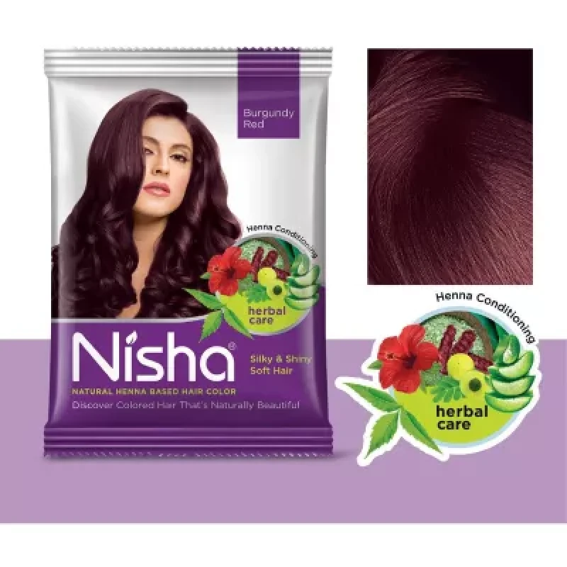 Nisha Henna Based Hair Color Burgundy Powder (15G) Pack Of 10